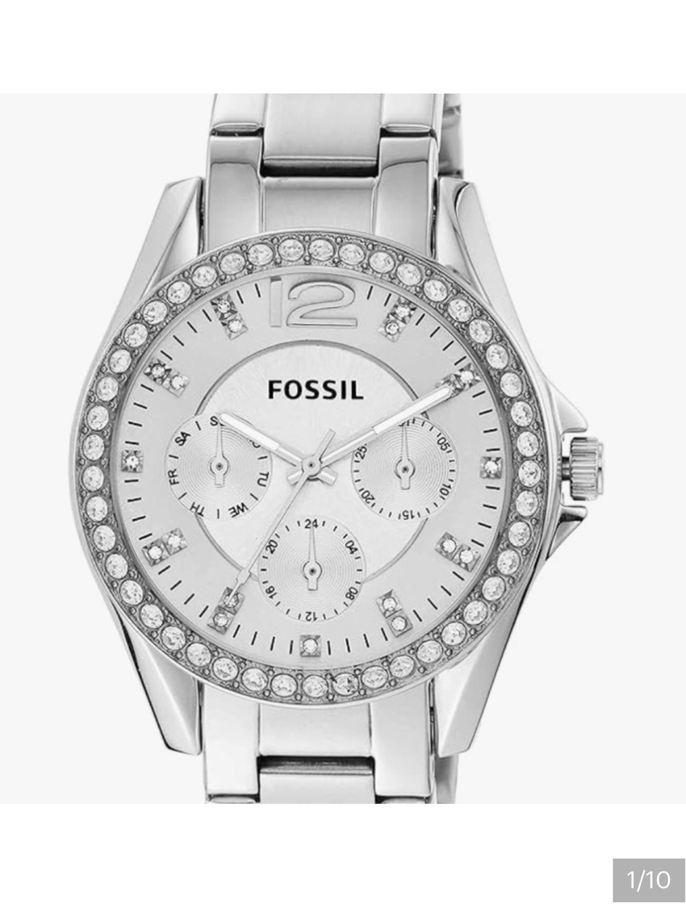 Fossil Silver-Tone Crystal Bezel Women's Watch